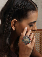 trueBrowns Silver Gold Tone Mandala Ring | Grocsy