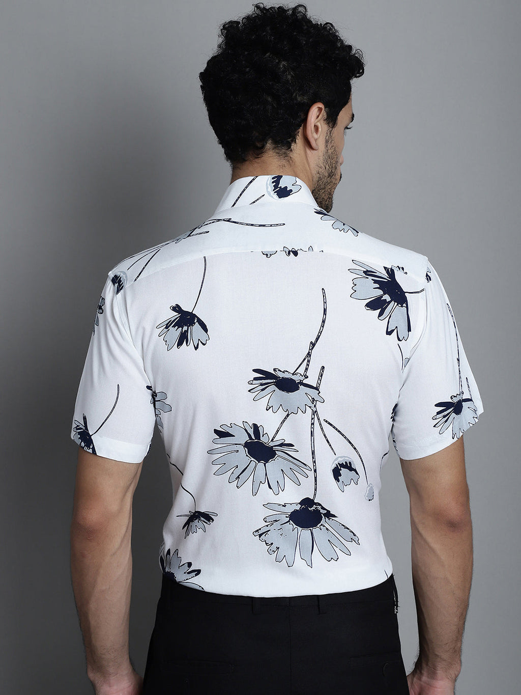 Jainish Men's Floral Printed Formal Shirts - White | Grocsy