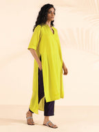trueBrowns Lime Cotton Dobby High-Low Kurta Pant Set | Grocsy