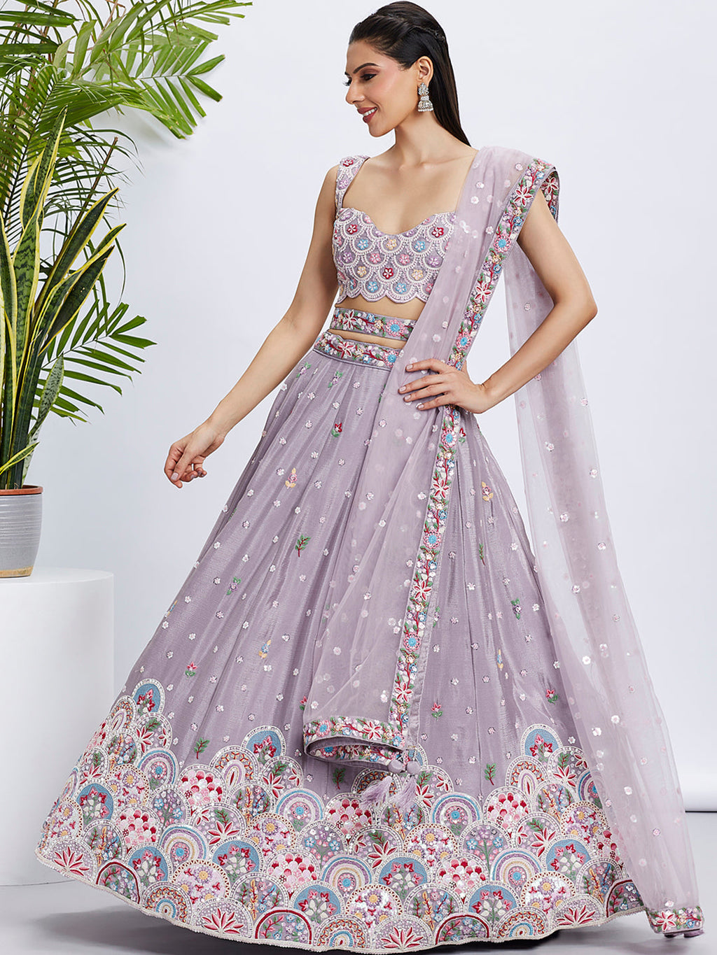 House of Panchhi Burgundy Pure Georgette Sequins And Thread Embroidery Lehenga Choli & Dupatta | Grocsy