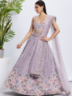 House of Panchhi Burgundy Pure Georgette Sequins And Thread Embroidery Lehenga Choli & Dupatta | Grocsy