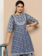 KSUT (House of Varanga) Indigo And White Floral Printed Flared Kurta Sharara Set | Grocsy