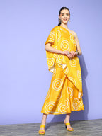 InWeave Women's Yellow Bandhani Motif One Shoulder Palazzo Set | Grocsy