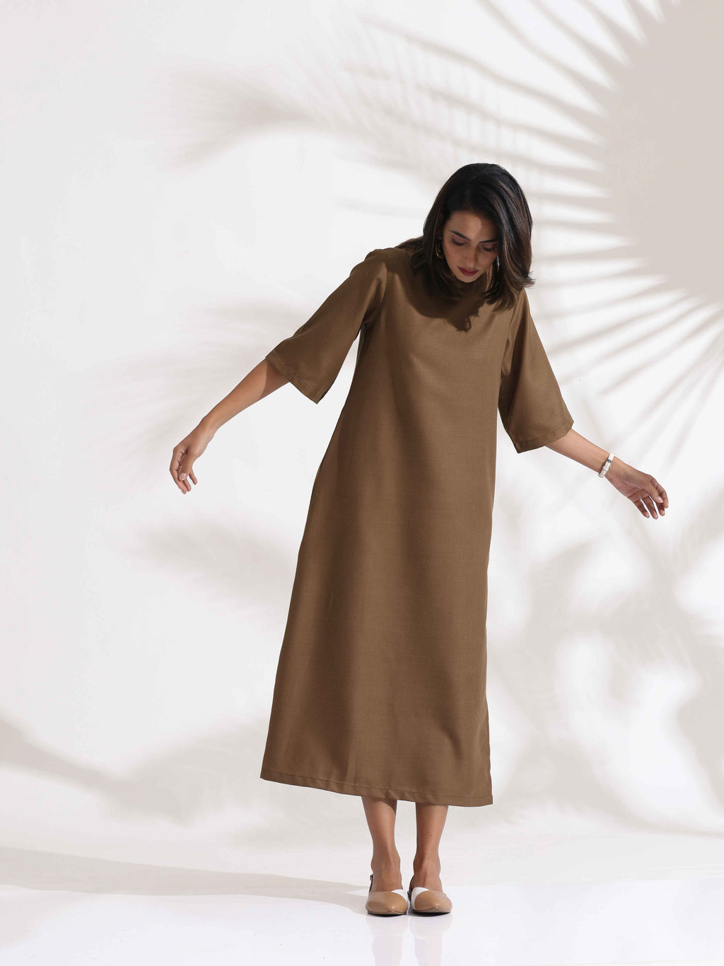 trueBrowns Brown Slub Dress | Grocsy