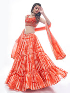 Myra Red Jaquard Embroidered Designer Lehenga | Grocsy