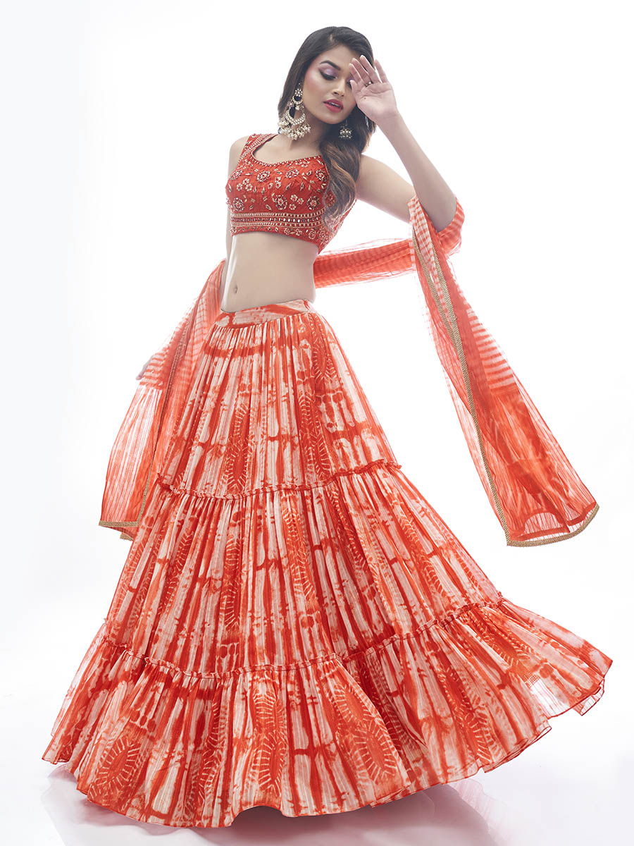 Myra Red Jaquard Embroidered Designer Lehenga | Grocsy