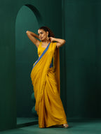 trueBrowns Mustard Muslin Silk Ready to Wear Saree | Grocsy
