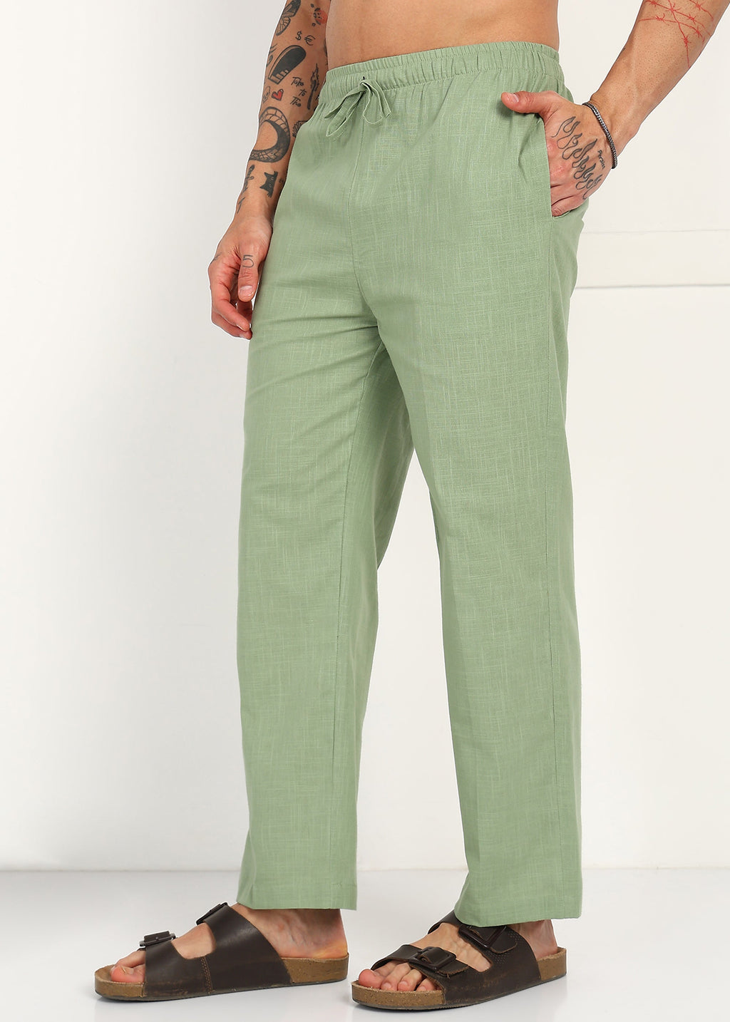 Fabmade Sage Linen Relaxed Trousers | Grocsy