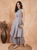 InWeave Light Grey Lurex Halter Neck W/S Kurta Palazzo Set | Grocsy