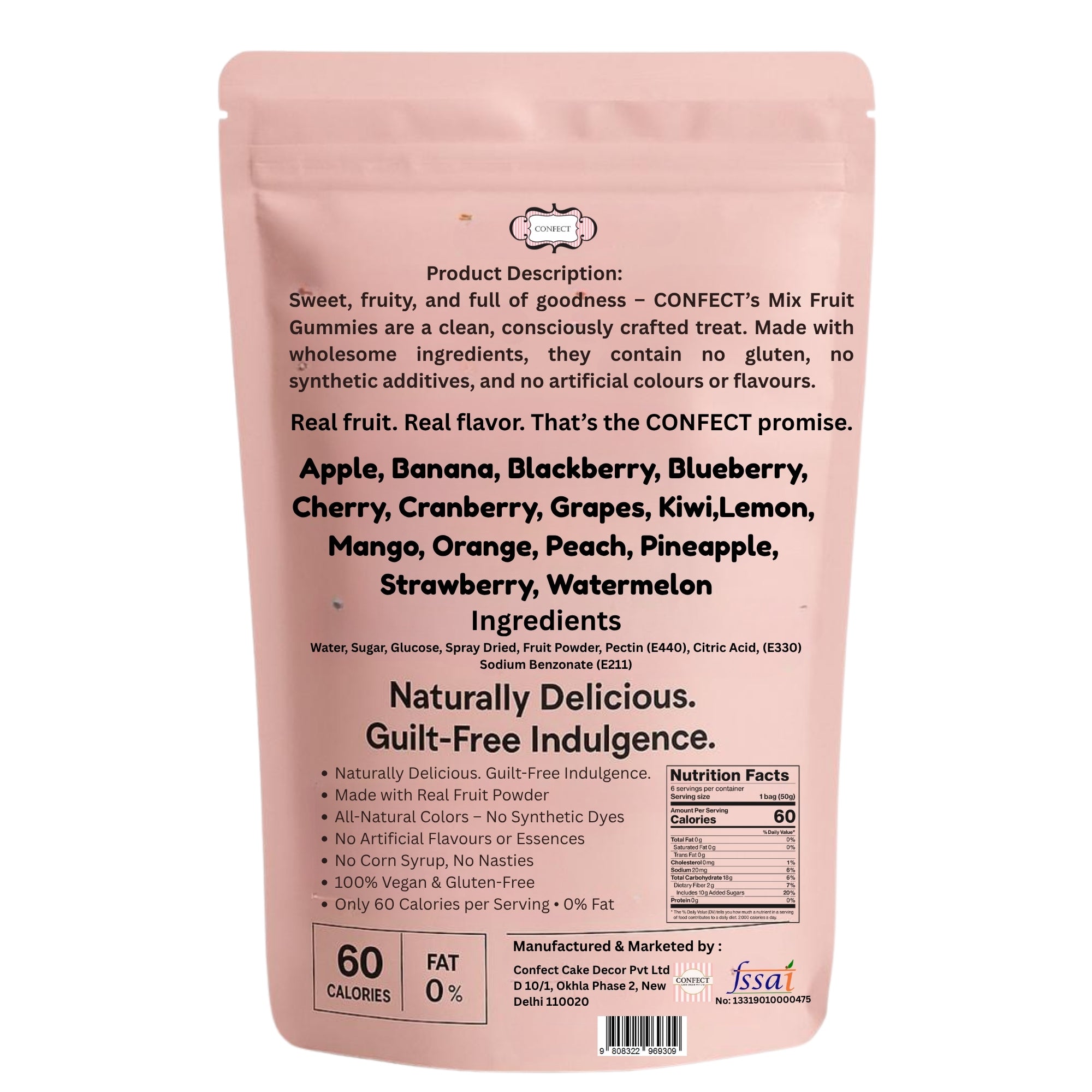 Confect Mixed Meledy Gummies | Pack of Blueberry, Banana, Mango, Blackberry, Peach, Cranberry  Gummies | | Grocsy