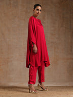 trueBrowns Red Modal Satin Oversized Round Co-Ord Set | Grocsy
