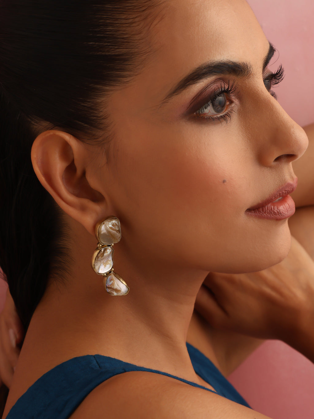 trueBrowns Brass Marble Stone Earrings | Grocsy
