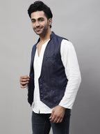 Even Apparels Men's Blue Nehru Jacket With Welt Pockets | Grocsy