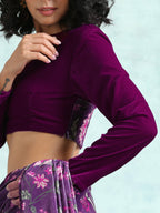 trueBrowns Wine Velvet With Print Detail Blouse | Grocsy