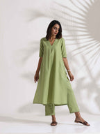 trueBrowns Green Slub Kurta Set | Grocsy
