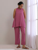 trueBrowns Onion Pink Dobby Sleeveless Short Co-Ord Set | Grocsy