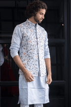 Powder Blue Designer Men's Nehru Jacket by Hilo Design | Grocsy