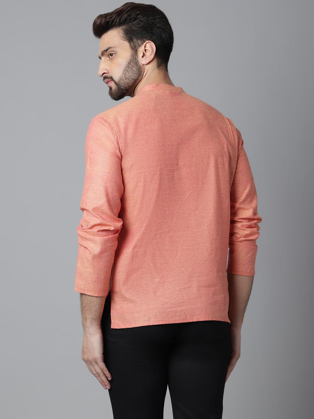 Even Apparels Orange Pure Cotton Kurta With Band Collar | Grocsy