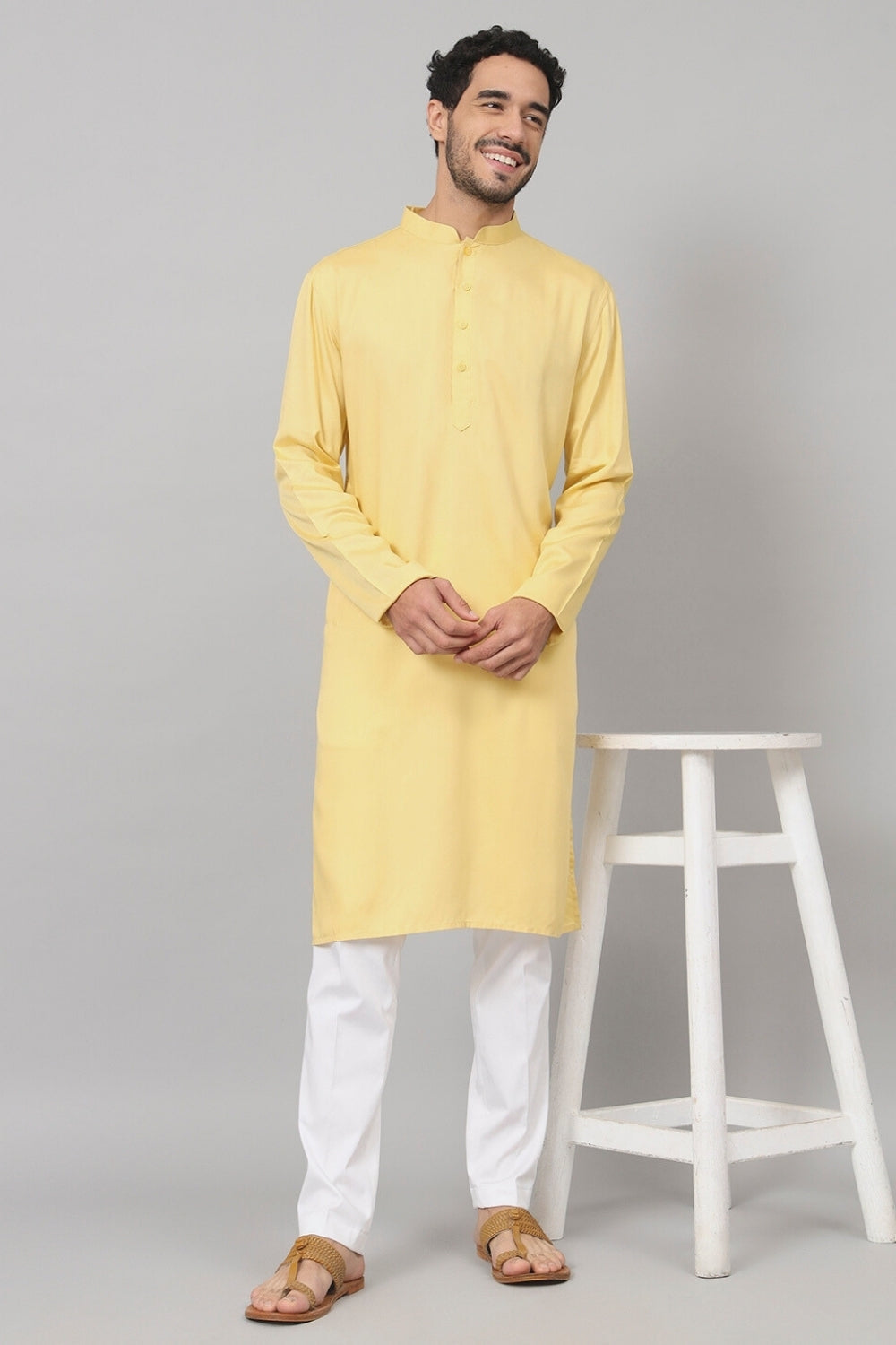 Giza Cotton Yellow Plain Kurta by Hilo Design | Grocsy