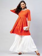 InWeave Women's Orange Short Anarkali Kurta | Grocsy