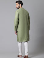 Even Apparels Green Pure Cotton Kurta With Band Collar | Grocsy