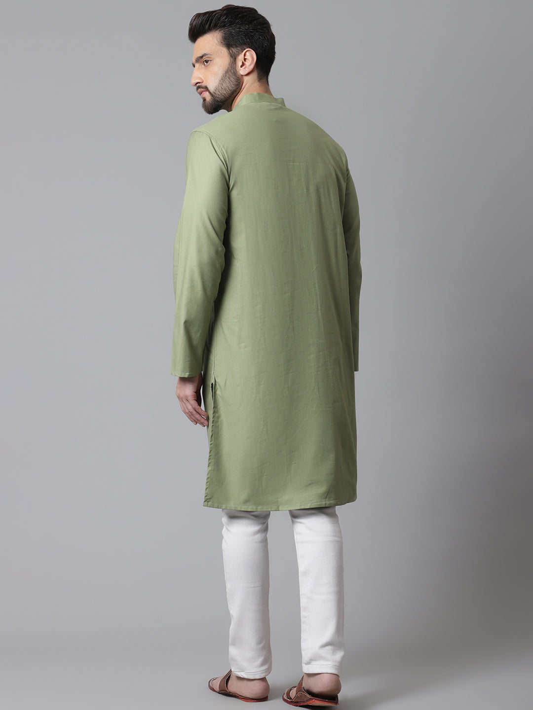 Even Apparels Green Pure Cotton Kurta With Band Collar | Grocsy