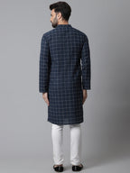 Even Apparels Blue Solid Kurta With Band Collar | Grocsy