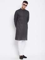 Even Apparels Grey Pure Cotton Kurta With Band Collar | Grocsy