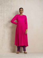 trueBrowns Pink Crinkle Anarkali Kurta Pant Dupatta Set | Grocsy