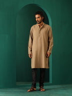 trueBrowns Men's Beige Dobby Textured Kurta | Grocsy