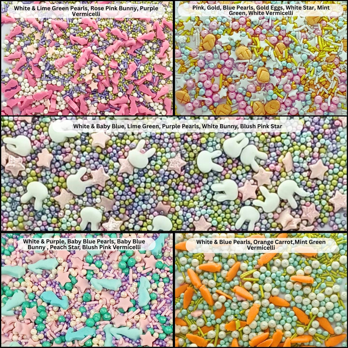 Confect Spring Sprinkles Edible | Vermecelli, Pearls & Stars Sprinkles Pack of 5 (EAST 4) - 100Gms | Grocsy