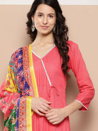 InWeave Women's Camelia Gota Angrakha Kurta Set W Yellow Orange Dupatta | Grocsy