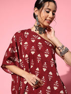 InWeave Women's Maroon Boota One Shoulder Top With Palazzo Set | Grocsy