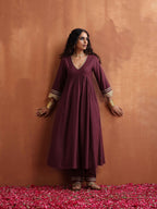 trueBrowns Maroon Flared Anarkali Kurta Set | Grocsy