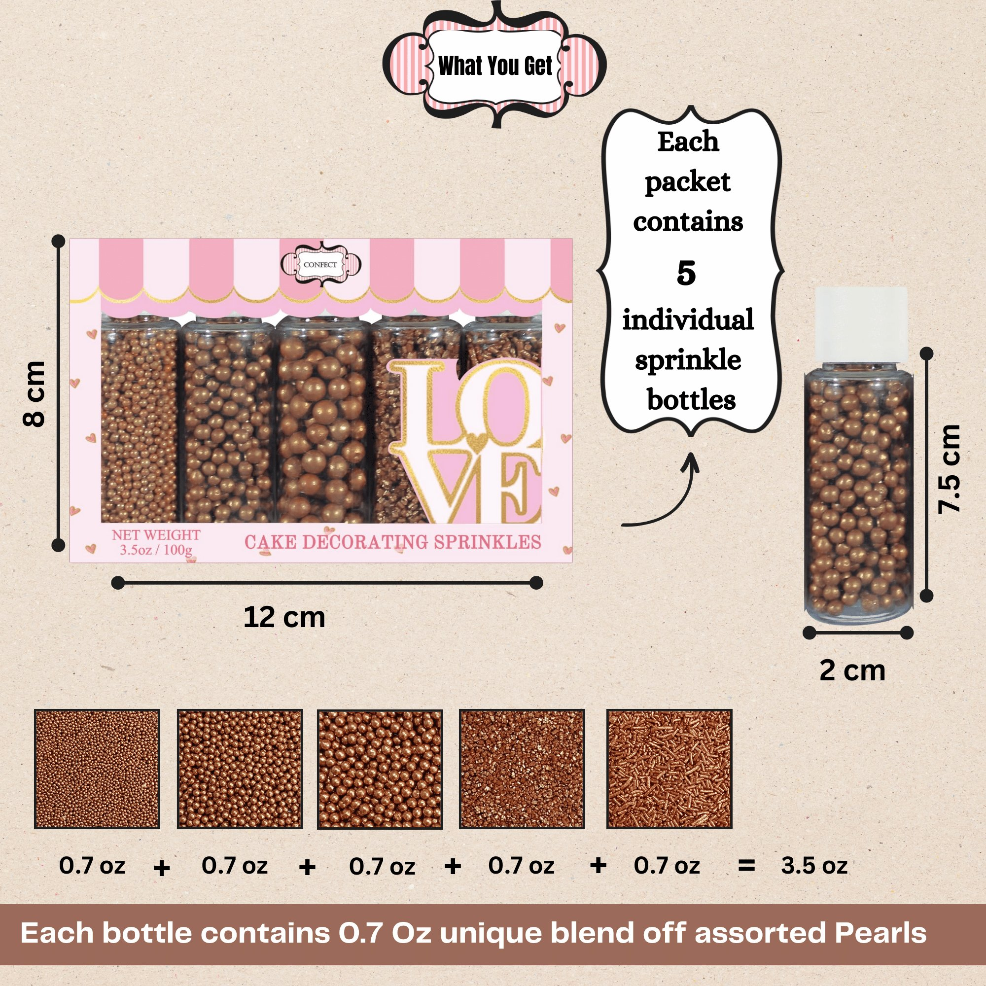 Confect Sprinkles for Cakes & Cupcakes Decoration | USP-21(Bronze) | Grocsy