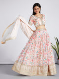 House of Panchhi Cream Colour Organza Floral Design Digital Print Lehenga Choli & Dupatta | Grocsy