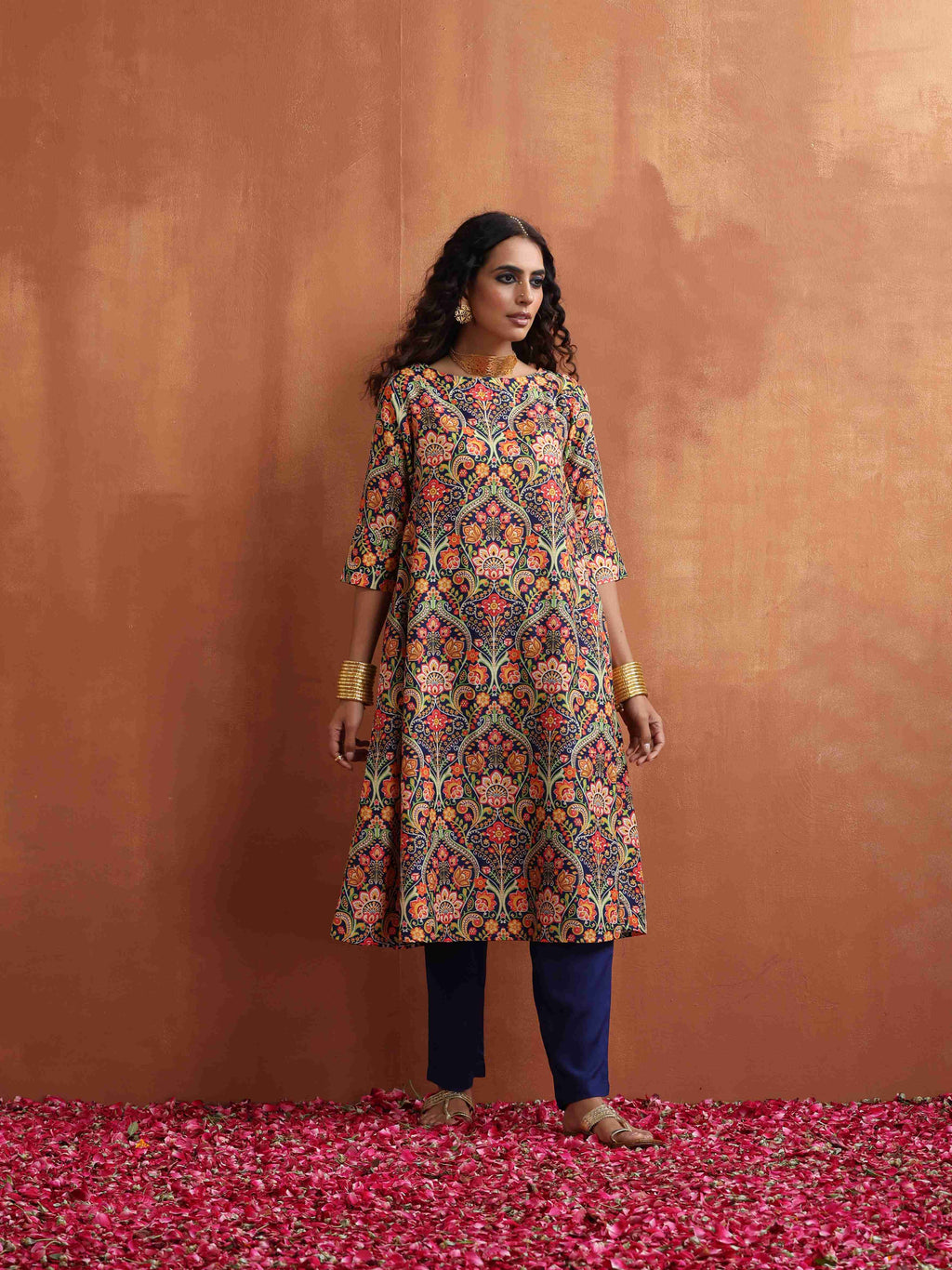 trueBrowns Blue Print A-line Kurta Set | Grocsy