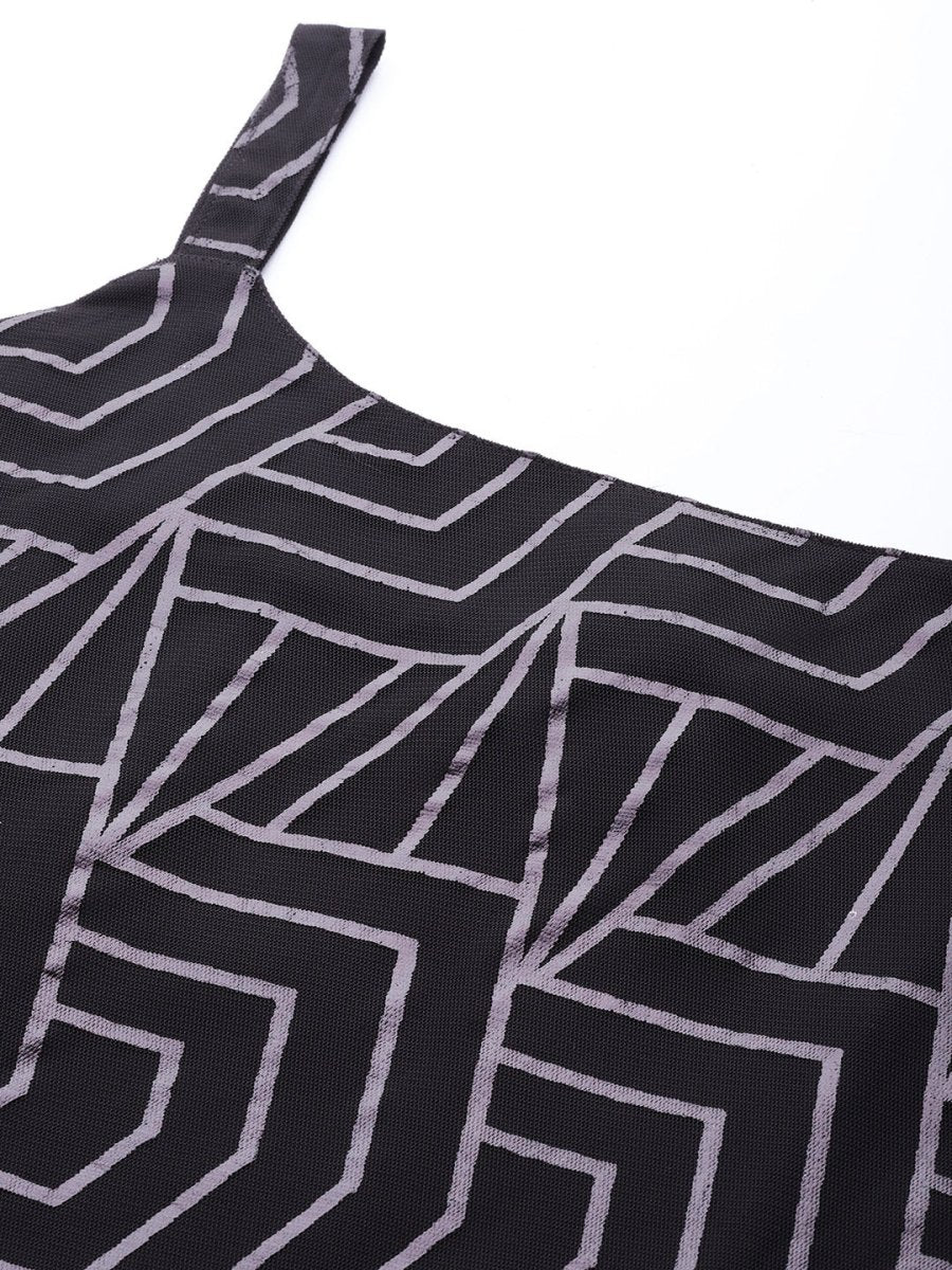 Ahalyaa Square Neck Printed Embellished Crepe Tunic | Grocsy