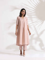trueBrowns Light Pink Slub Kurta Set | Grocsy