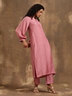 trueBrowns Light Mauve Bandhani Printed Silk Kurta Pant Set | Grocsy