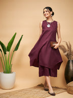 InWeave Women's Wine Solid Short Kurta Palazzo Set | Grocsy