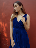 trueBrowns Blue Velvet Sleeveless Dress | Grocsy