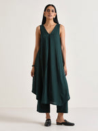 trueBrowns Dark Green Sleeveless Flared Kurta Pant Set | Grocsy