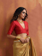 trueBrowns Red Silk V Neck Blouse | Grocsy