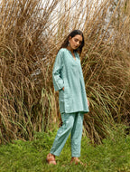 trueBrowns Light Blue Cotton Dobby Relaxed Co-ord Set | Grocsy