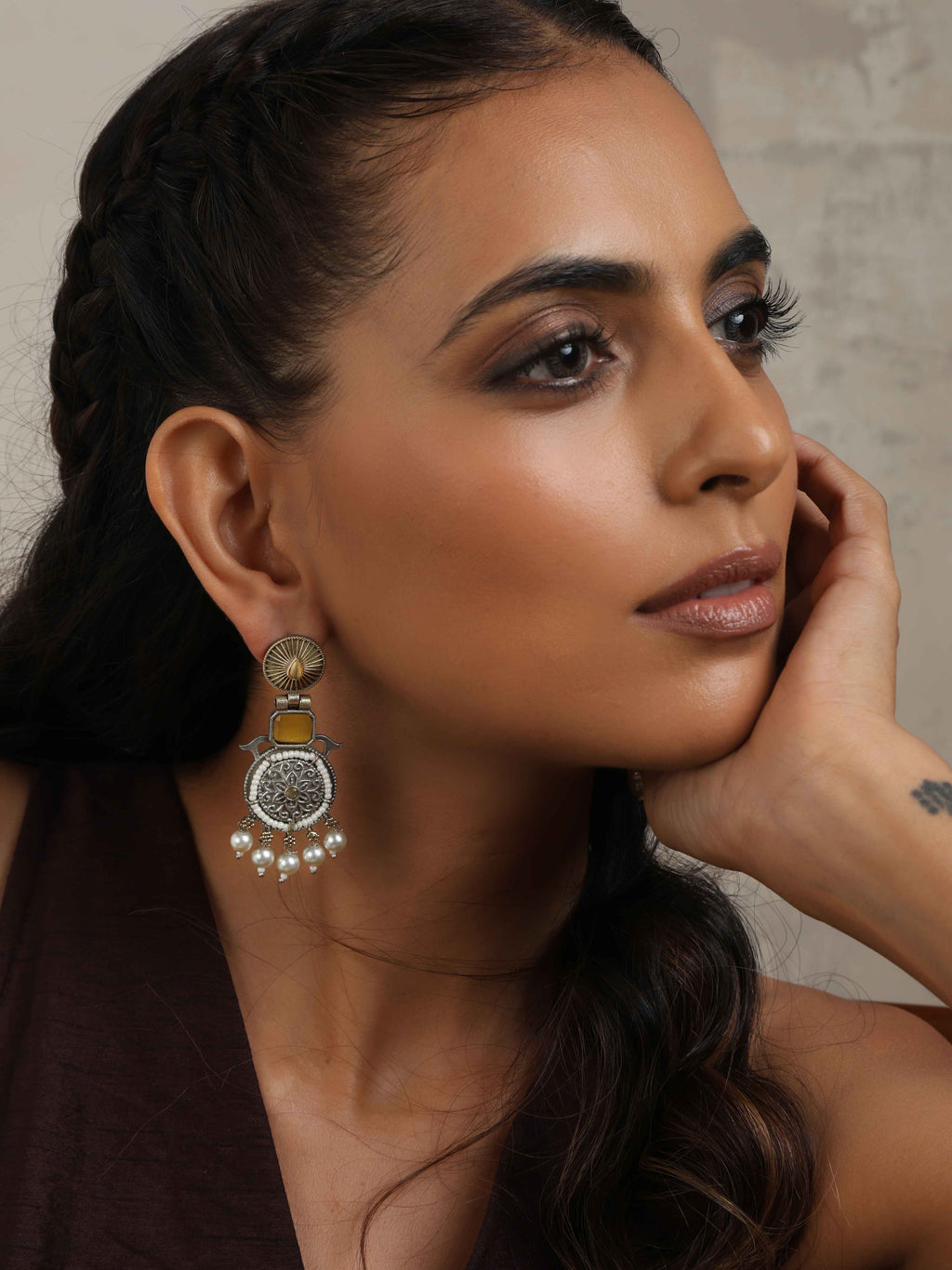 trueBrowns Silver Gold Tone Meenakari Pearl Drop Earrings | Grocsy