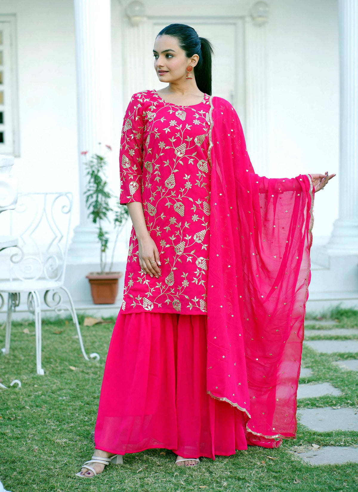 Yash Enterprise Trendy Foux Georgette Embroidery Red Readymade Salwar Suit | Grocsy