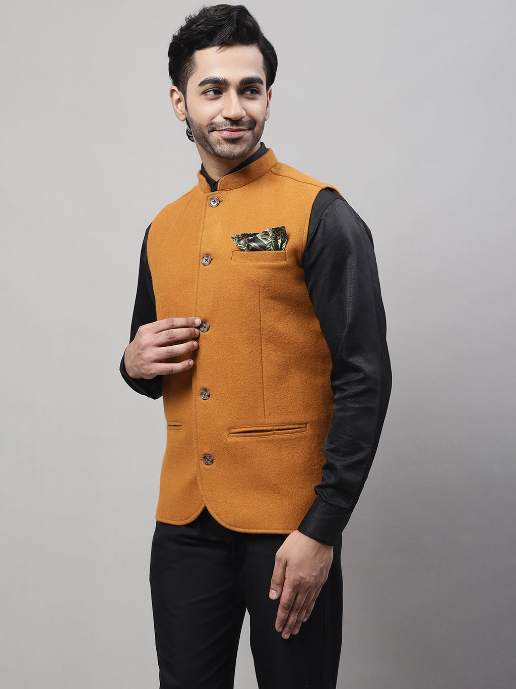 Even Apparels Men's Orange Pure Wool Nehru Jacket | Grocsy