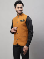 Even Apparels Men's Orange Pure Wool Nehru Jacket | Grocsy