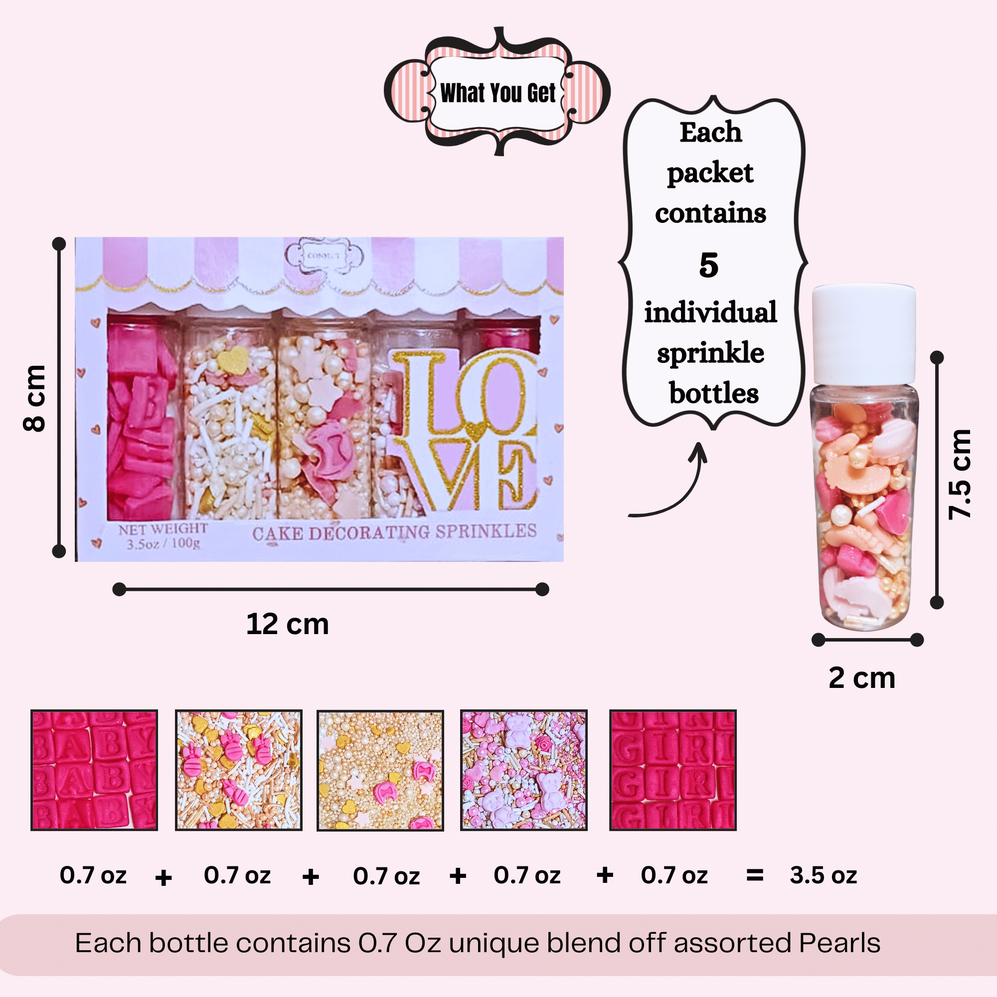 Confect Girls Baby Shower Sprinkles | Mix Heart, Teddy, Baby Feed Bottle & Baby Feet Sprinkles | Grocsy